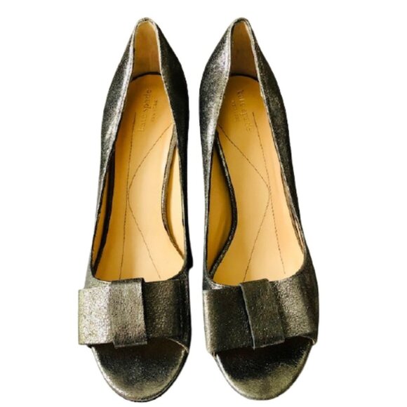 kate spade Shoes - Kate Spade Platinum Sparkly Peep Toe Bow Pumps - 8.5M